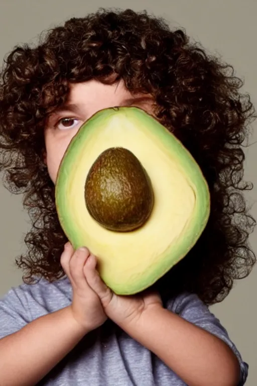 Image similar to 📷 gaten matarazzo face is an avocado seed 🥑, made of food, head portrait, dynamic lighting, 4 k