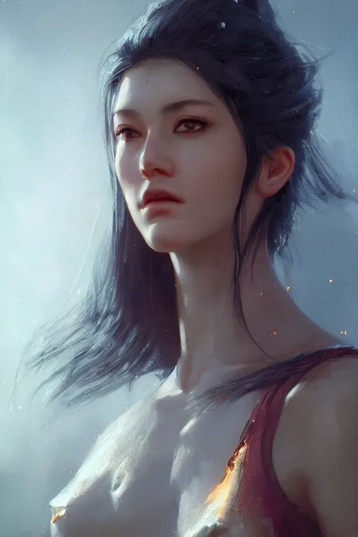 Image similar to a beautiful portrait of an attractive alian women by Greg Rutkowski, Sung Choi, Mitchell Mohrhauser, Maciej Kuciara, Johnson Ting, Maxim Verehin, Peter Konig, final fantasy , 8k photorealistic, cinematic lighting, HD, high details, atmospheric , trending on artstation