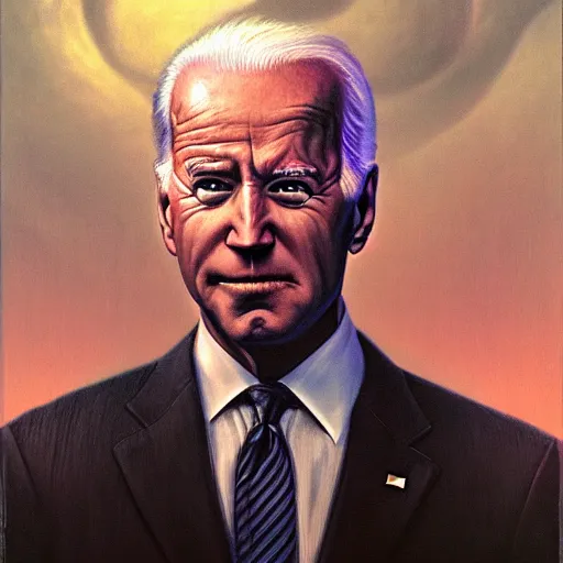 Image similar to epic Joe Biden in pandemonium, demons and souls, portrait, art by Wayne Barlowe, oil on canvas