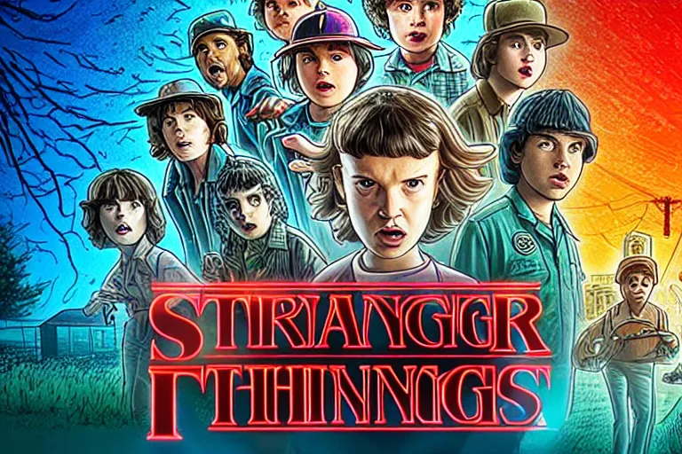 Image similar to film still from stranger things 5, an animated cartoon by walt disney