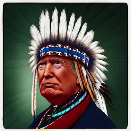 Prompt: “Trump as a Native American, happy portrait”