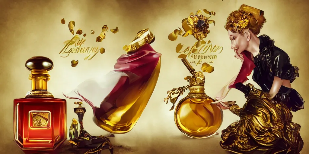 Image similar to advertising golden perfume luxury _ artstation