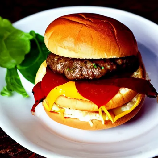 Image similar to hiqh quality photo of a cheeseburger without tomatoes on a white plate