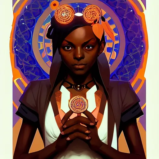 Prompt: Character Portrait of Ramlethal Valentine surrounded by geometric nodes, face, fantasy, intricate, elegant, highly detailed, digital painting, artstation, concept art, smooth, sharp focus, illustration, art by Greg Manchess and Fernanda Suarez and Artem Demura and alphonse mucha