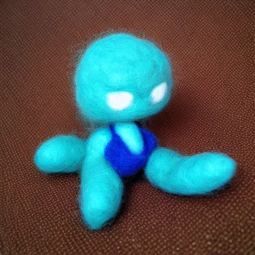 Image similar to a needle felted chibi zero suit Samus, needle felting art.