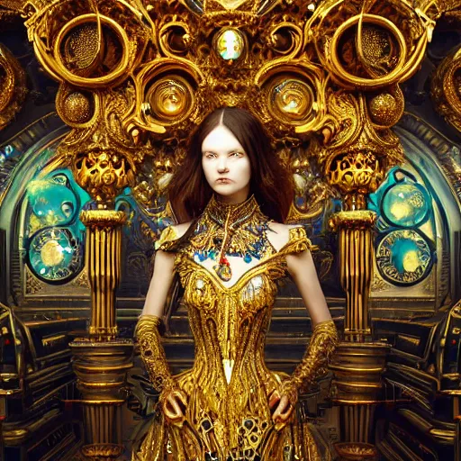 Prompt: symetrical highly detailed ornate with jewels and precious metals futuristic, sandman kingdom, close up in the bg entrance castle kingdom of dreams, space ships, futuristic, land of advanced races, giants, hiperrealistc, global illumination, radiant light, detailed and intricate environment. art by andreas achenbach, oleg oprisco, 8 k