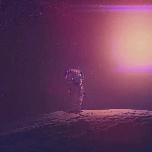 Prompt: high detail photo of a heavily armed soldier floating in space inside magic colorful glowing sparkling fog, circular planet behind it, starry sky, tranquil, desolate, atmospheric, hazy, autochrome, 8k, reflections, octane render, unreal engine 5