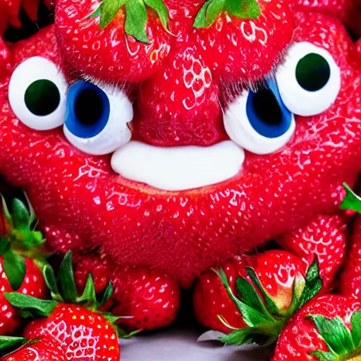 Image similar to strawberry creature with multiple eyes