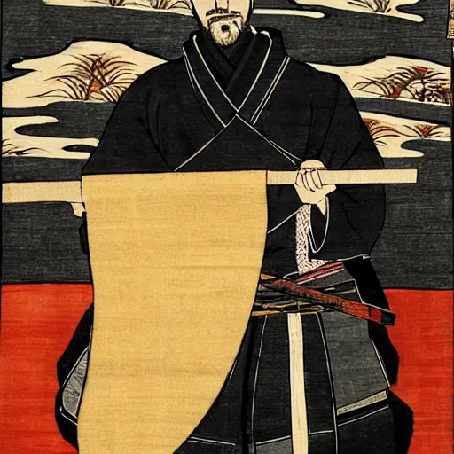 Prompt: jesse pinkman from breaking bad wearing samurai armor and holding a katana in feudal japan, ink block painting, edo period