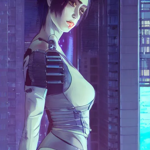 Image similar to concept art character, very high angle view, book cover, very attractive woman with full lips, walking in cyberpunk valley highly realistic, fine details, Anime, realistic shaded lighting by Ilya Kuvshinov katsuhiro otomo ghost-in-the-shell, magali villeneuve, artgerm, rutkowski, WLOP Jeremy Lipkin and Giuseppe Dangelico Pino, borderlands 3 style, Michael Garmash and Rob Rey book cover, extremely fine inking lines