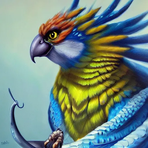 Prompt: an oil painting of a budgie dragon hybrid, trending on artstation, award winning, stylized, very very very very beautiful, hd