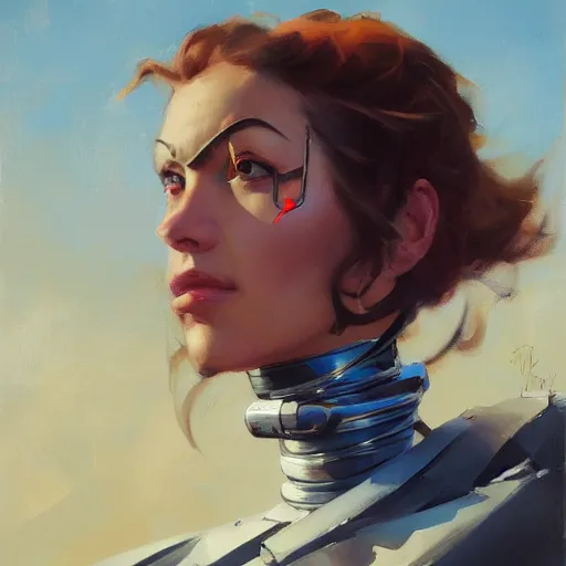 Image similar to Greg Manchess portrait painting of a woman cyborg, medium shot, asymmetrical, profile picture, Organic Painting, sunny day, Matte Painting, bold shapes, hard edges, street art, trending on artstation, by Huang Guangjian and Gil Elvgren and Sachin Teng