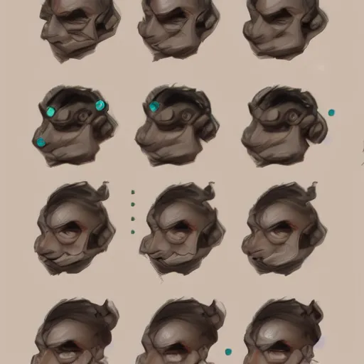 Prompt: game asset sheet, how to sketch face close up different angles