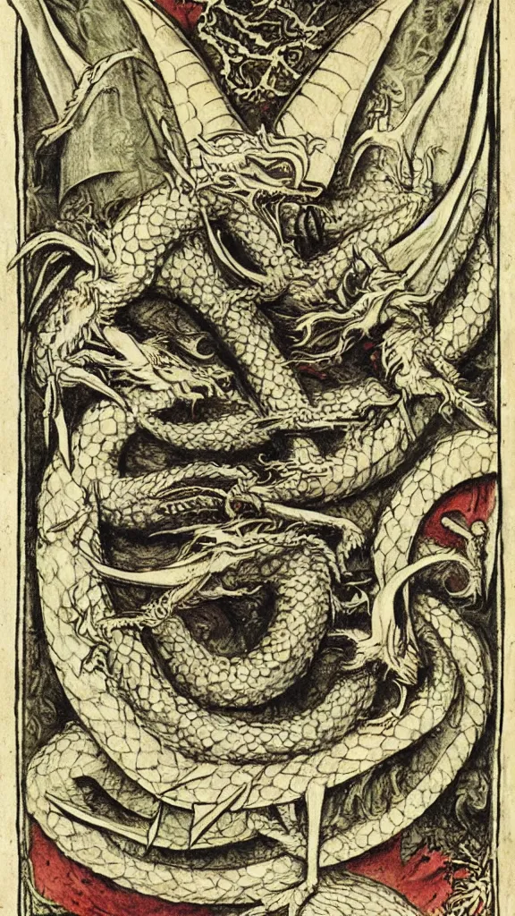 Image similar to western esoteric illustration of a dragon by george ripley, circa 1 4 7 0