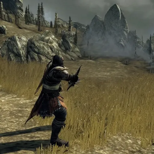 Prompt: “ joe biden duels joe biden in skyrim, in - game screenshot ”