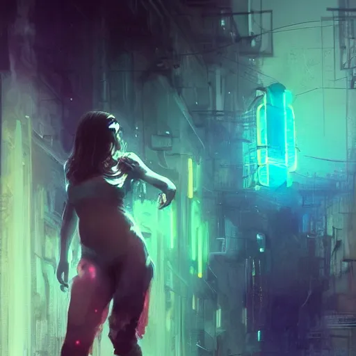 Image similar to instagram girl nora _ kyzy in neon future aether gear, hyperrealistic full figure, bladerunner street alley, art of elysium by frank frazetta and by jeremy mann and by alphonse mucha, fantasy art, photo realistic, dynamic lighting, artstation, full figure poster, volumetric lighting, very detailed face, 4 k, award winning