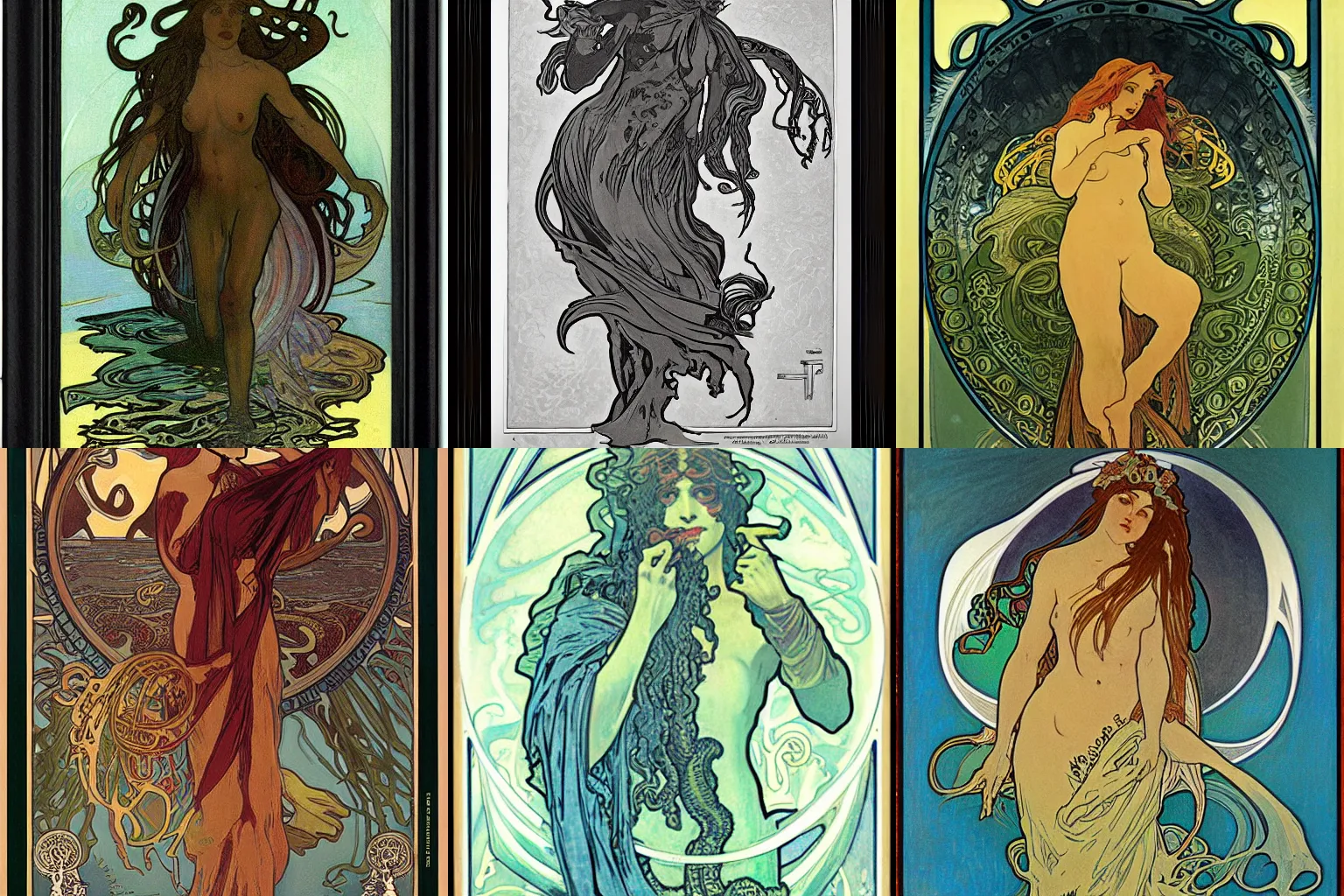 Prompt: cthulhu emerging from water, by alphonse mucha