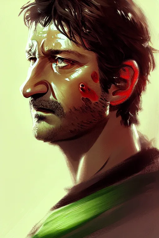 Prompt: portrait of a watermelon gerard butler, greek, intricate, headshot, key visual, conceptart, ambient lighting, highly detailed, digital painting, artstation, concept art, sharp focus, by makoto shinkai and akihiko yoshida and greg manchess