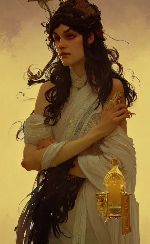 Image similar to the personification of judaism, highly detailed, digital painting, artstation, concept art, sharp focus, illustration, art by greg rutkowski and alphonse mucha