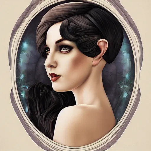 Image similar to an art nouveau, ( streamline moderne ), multi - racial portrait in the style of anna dittmann and charlie bowater and magali villenueve. very large, clear, expressive, and intelligent eyes. centered, ultrasharp focus, dramatic lighting, photorealistic digital matte painting, intricate symmetrical ultra detailed background.
