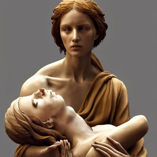 Image similar to portrait of maria, in style of pieta statue by michelangelo, high quality, realism, artstation, octane