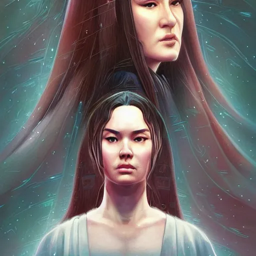 Image similar to steven seagal female, jedi master, wearing the traditional jedi robe, beautiful and uniquely odd looking, detailed symmetrical close up portrait, intricate complexity, in the style of artgerm and ilya kuvshinov, magic the gathering, star wars art