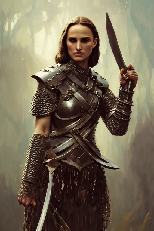 Image similar to natalie portman, legendary warrior, heroic, lord of the rings, tattoos, decorative ornaments, battle armor, by carl spitzweg, ismail inceoglu, vdragan bibin, hans thoma, greg rutkowski, alexandros pyromallis, perfect face, fine details, realistic shading photorealism