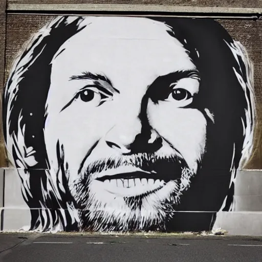 Prompt: Street-art painting of Aphex Twin in style of Banksy, photorealism