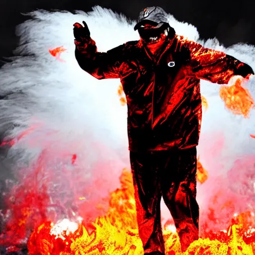 Prompt: Coach Belichick completely covered in flames and burning