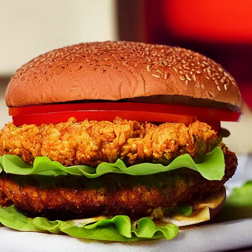 Image similar to a spicy crispy chicken burger, food photography, detailed, yum, fast food