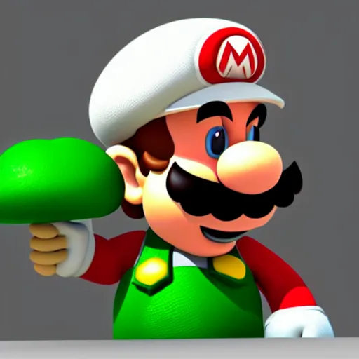 Image similar to 3 d render of mario eating a green and white mushroom