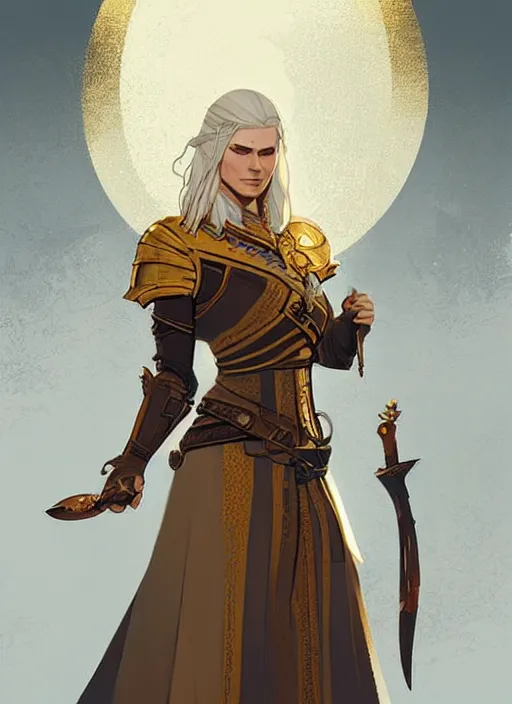 Image similar to concept art of a beautiful gold haired female healer. witcher 3 character design by laurie greasley and sherree valentine daines concept art, matte, sharp focus, illustration, hearthstone, art by artgerm and greg rutkowski and alphonse mucha