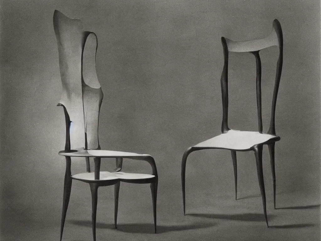 Prompt: luminescent gothic chair with ear. karl blossfeldt, morandi