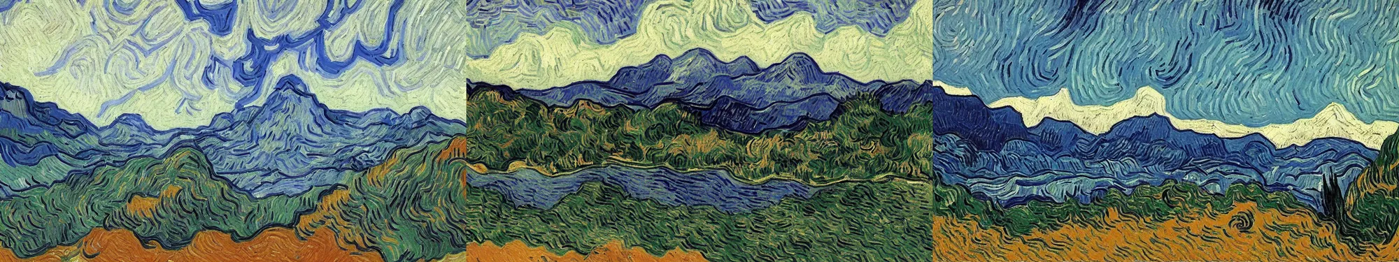 Prompt: lakeside mountains, by vincent van gogh
