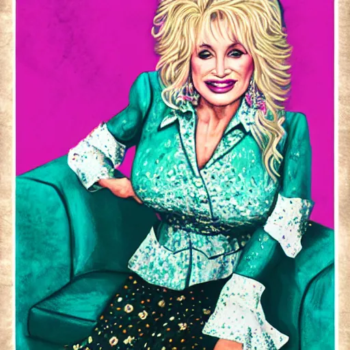 Prompt: young Dolly Parton portrait, posterized, floral, pink