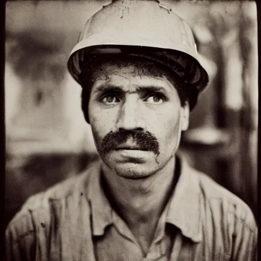 Image similar to portrait of coal mine worker by Diane Arbus, 50mm, bokeh