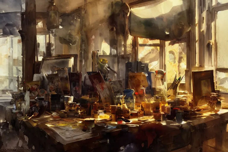 Prompt: paint brush strokes, abstract watercolor painting of western pharmacy, art by hans dahl, by jesper ejsing, art by anders zorn, wonderful masterpiece by greg rutkowski, cinematic light, american romanticism by greg manchess, creation by tyler edlin