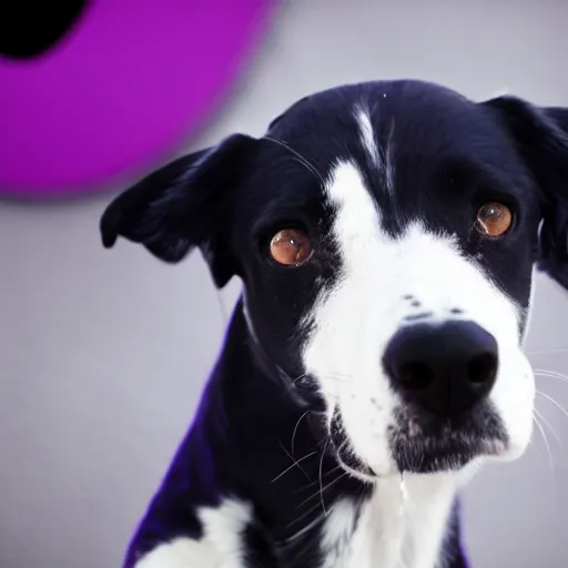 Image similar to a photograph of a purple dog with white spots