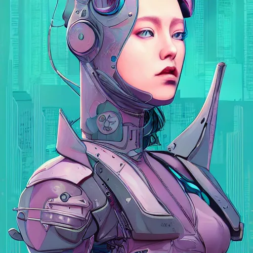 Image similar to portrait painting of a cyberpunk olivia hye from loona, sharp focus, award - winning, trending on artstation, masterpiece, highly detailed, intricate. art by josan gonzales and moebius and deathburger