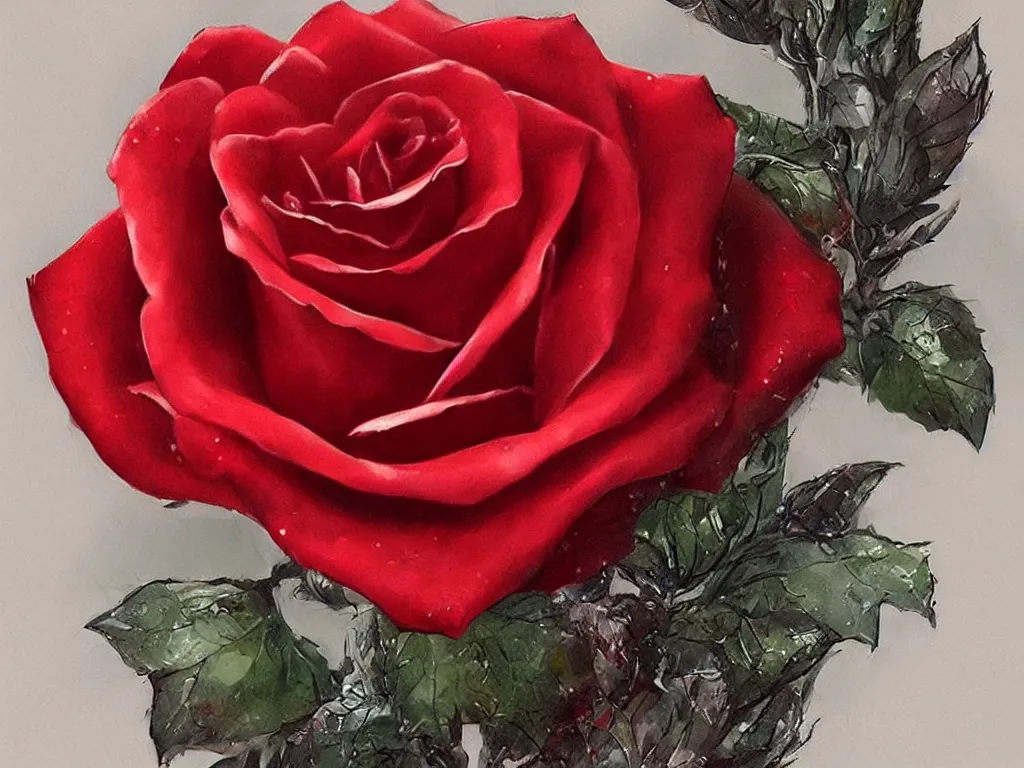 Prompt: in fantasy style, a red crystal rose, so intricate and hyperrealistic, as seen trending on artstation