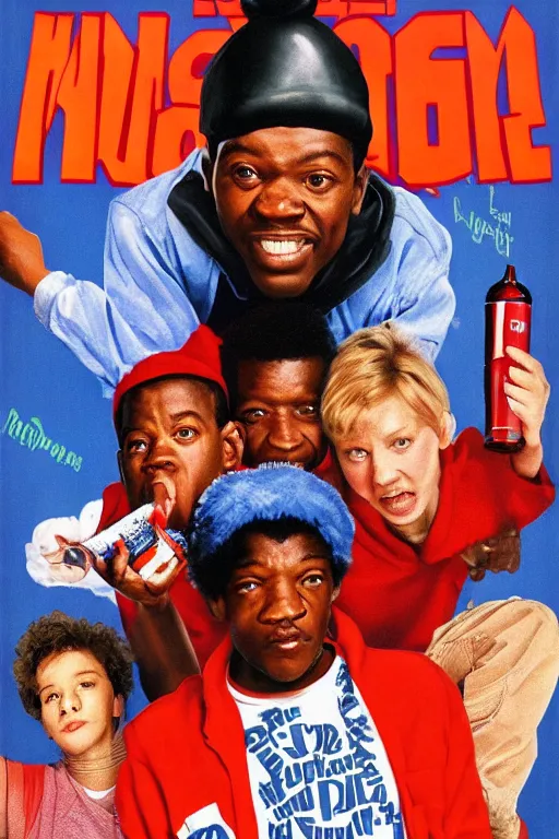 Prompt: poster the movie 1 9 8 8 ussr don't be a menace to south central while drinking your juice in the hood, perfect symmetrical eye, soviet russian winter fur hat ushankas