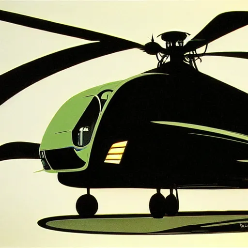 Prompt: concept art for bus + helicopter, painted by syd mead, high quality