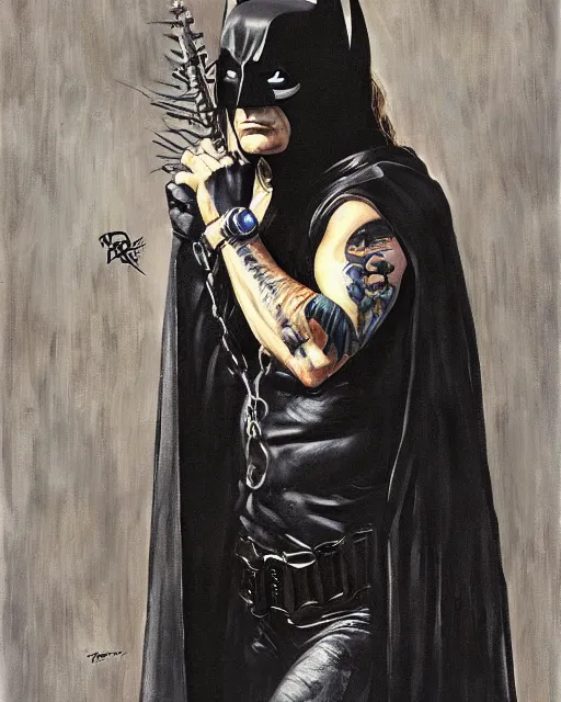 Image similar to portrait of Ozzy Osbourne as batman, art by Carel Fabritius