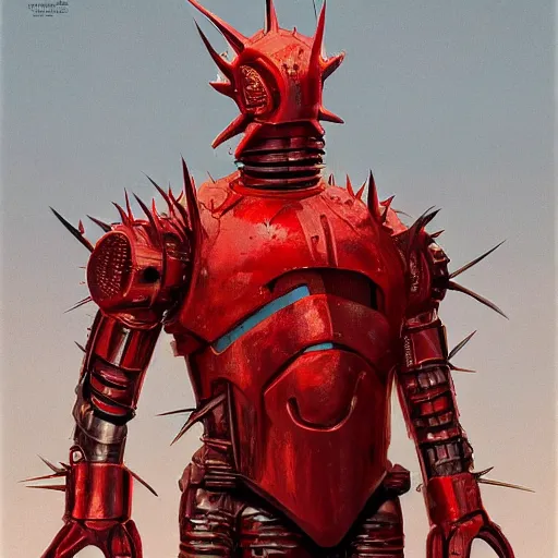 Prompt: red kon - dam with spiked beaks. zoidberg beak wearing droid armor, dynamic pose. science fiction, portrait by donato giancola and greg rutkowski and wayne. hyper detailed. rendered in 3 0 0 0 cycles. top all time r / imaginarycyberpunk.