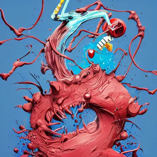 Image similar to Bolting by Alex Pardee and Nekro and Petros Afshar, unstirred paint, vivid color, cgsociety 4K