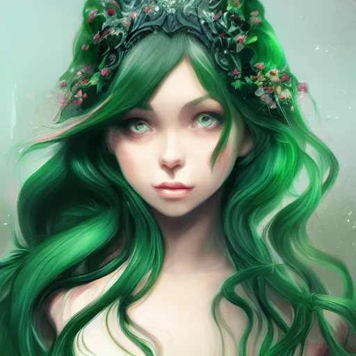 Prompt: teen girl, green hair, gorgeous, amazing, elegant, intricate, highly detailed, digital painting, artstation, concept art, sharp focus, illustration, art by ross tran