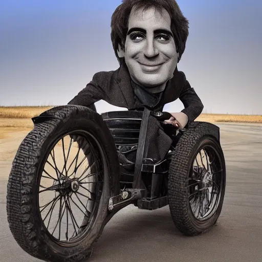 Image similar to Giant head of david copperfield with four wheels