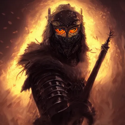 Image similar to a stunning illustration of a noble and fierce male human fantasy warrior, with glowing eyes, smoke out of eyes, intricate, highly detailed, concept art, smooth, sharp focus, atmospheric, cinematic