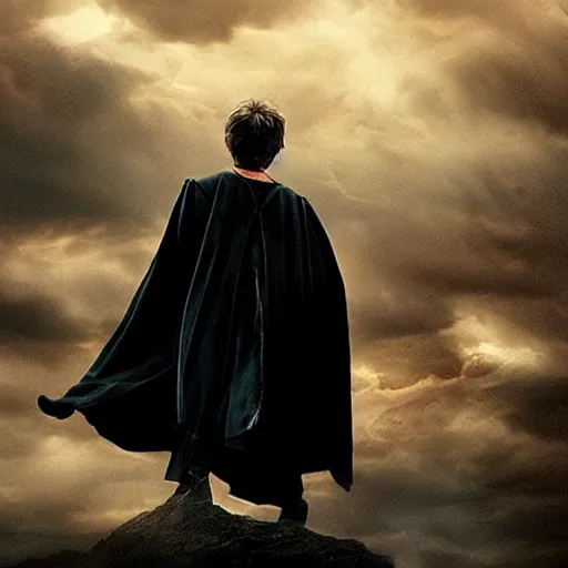 Prompt: Harry potter upright and levitating, back view and side view, thunderclouds, cinematic shot, photorealistic detail and quality, movie still, nighttime, crescent moon, sharp and clear, action shot, intense scene, visually coherent, symmetry, rule of thirds, movement, vivid colors, award winning, directed by Steven Spielberg, Christopher Nolan, Tooth Wu, Asher Duran, Greg Rutkowski