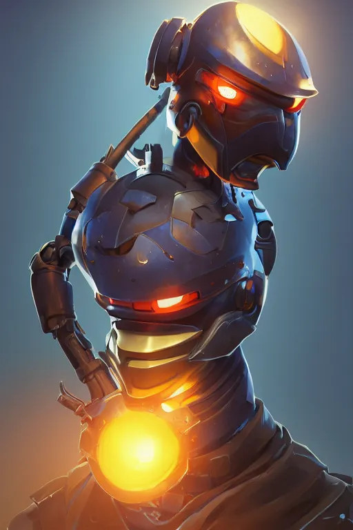 Image similar to epic mask helmet robot ninja portrait stylized as fornite style game design fanart by concept artist gervasio canda, behance hd by jesper ejsing, by rhads, makoto shinkai and lois van baarle, ilya kuvshinov, rossdraws global illumination radiating a glowing aura global illumination ray tracing hdr render in unreal engine 5